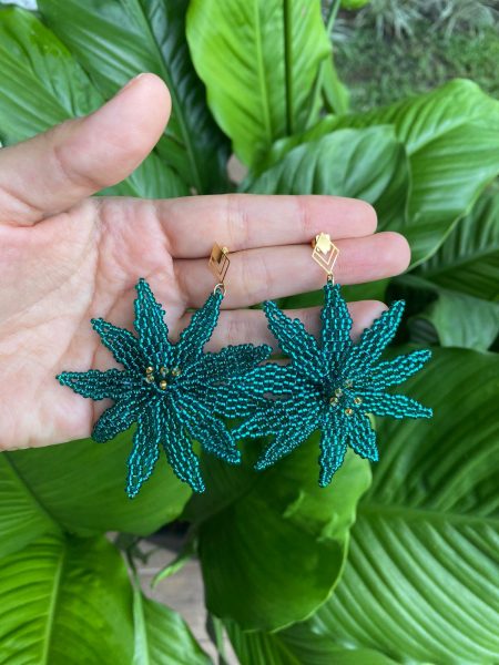 Aretes, Tipo Flor Azul Aguamarina